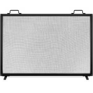 Single Panel Handcrafted Steel Mesh Fireplace Screen w/ Handles - 38x27in