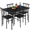 5-Piece Modern Metal and Wood Dining Table Furniture Set w/ 4 Chairs