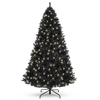 6' Pre-Lit Artificial Black Christmas Tree w/ Incandescent Lights, Metal Stand