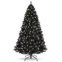 6' Pre-Lit Artificial Black Christmas Tree w/ Incandescent Lights, Metal Stand