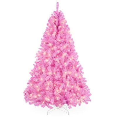 4.5' Pre-Lit Artificial Pink Christmas Tree w/ Incandescent Lights, Metal Stand