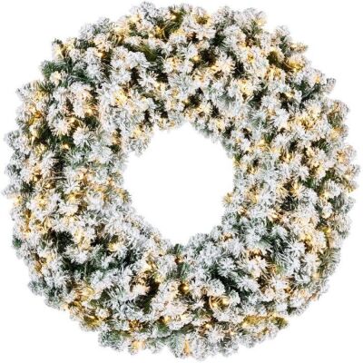 36" Pre-Lit Flocked Artificial Fir Christmas Wreath w/ 2-in-1 LED Lights