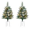 Set of 2 Pre-Lit Pathway Christmas Trees w/ Pine Cones, Timer - 24.5in