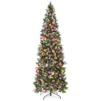 7.5' Pre-Lit Partially Flocked Pencil Christmas Tree w/ 2-in-1 Multicolor Lights