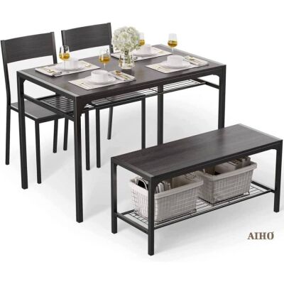 4 Piece Dining Table Set with 2 Chairs and Bench
