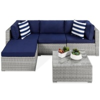 5-Piece Modular Wicker Sectional Conversation Set w/ 2 Pillows, Coffee Table&nbsp;