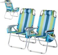 VINGLI Tall Beach Chair&nbsp;with 5-Position, Cooler Bag, Cup Holders, Towel Bar, 2 Pack