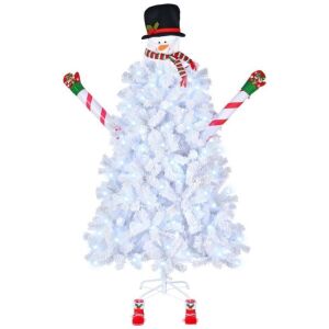  6.5ft Pre-Lit Snowman Christmas Tree 140 Lights Cold White 8 Modes