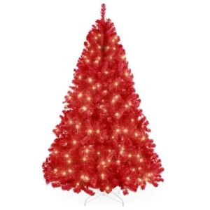 9' Pre-Lit Artificial Red Christmas Tree w/ Incandescent Lights