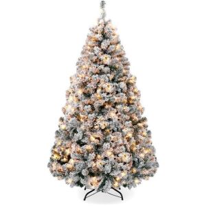 4.5' Pre-Lit Snow Flocked Artificial Pine Christmas Tree w/ Warm White Lights