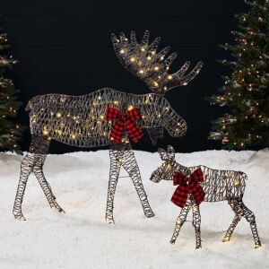 2-Piece Lighted 2D Christmas Moose Set Outdoor Decor w/ 125 LED Lights - 4ft