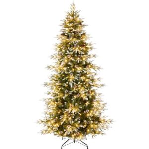 9' Pre-Lit Artificial Flocked Aspen Noble Fir Christmas Tree w/ Stand