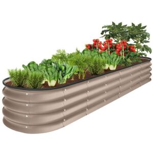 Outdoor Metal Raised Oval Garden Bed for Vegetables, Flowers - 8x2x1ft