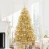 7.5' Prelit Gold Artificial Tinsel Christmas Tree w/ Foldable Stand