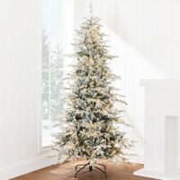 9' Pre-Lit Flocked Artificial Aspen Noble Fir Christmas Tree w/ Metal Stand