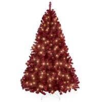 9' Pre-Lit Artificial Burgundy Christmas Tree w/ Incandescent Lights