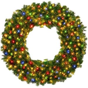 48" Pre-Lit Artificial Fir Christmas Wreath w/ Multicolor LED Lights, PVC Tips