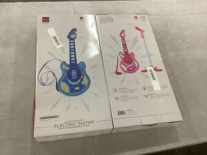 Lot of (2) Kids Pretend Play Guitar Musical Instrument Toy w/ Microphone, Stand - 19in