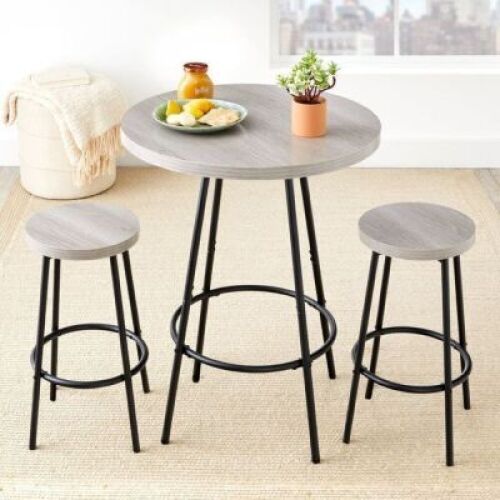 3-Piece Bistro Set Modern Round Counter Height Dining Set w/ 2 Stools
