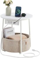 VASAGLE Round Side Table with Charging Station