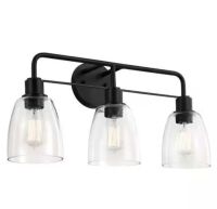 KICHLER&nbsp;Meller 24 in. 3-Light Black Vintage Bathroom Vanity Light with Clear Glass