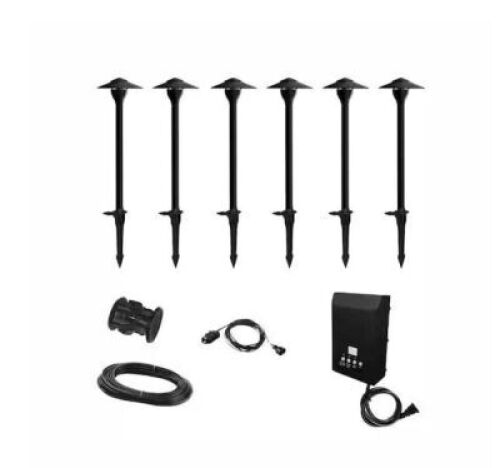 Hampton Bay 552 Lumen Low Voltage Integrated LED Black Outdoor Landscape Path Light Kit, 6-Pack