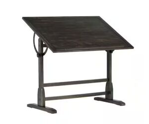 Studio Designs Vintage 42 in. W Distressed Black Solid Wood Drawing Writing Desk with Adjustable Tilting Top