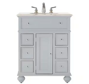 Home Decorators Collection Hampton Harbor 28 in. W x 22 in. D x 35 in. H Single Sink Freestanding Bath Vanity in Gray with White Marble Top