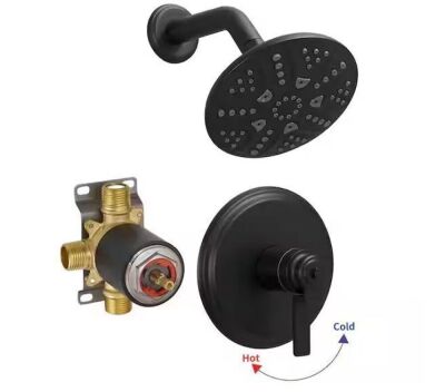 BWE Single Handle 6-Spray Shower Faucet Set Trim Kit 1.8 GPM with Valve and Filtered Shower Head in. Matte Black