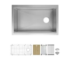 Glacier Bay Professional Zero Radius 32 in Undermount Single Bowl 16 Gauge Stainless Steel Workstation Kitchen Sink with Accessories - Corner Slightly Bent