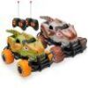 Set of 2 27MHz Mini Toy Dinosaur RC Remote Control Cars w/ 9mph Max Speed