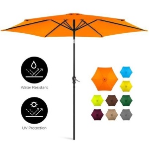 10ft Outdoor Steel Market Patio Umbrella Decoration w/ Tilt, Crank Lift. Appears New