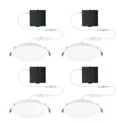 Commercial Electric Pro Value Series LED 6 in Round Adj Color Temp Canless Recessed Light, Wht 4-Pk