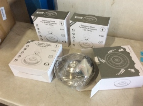 Lot of (4) New Stainless Steel Pet Water Fountains