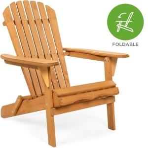 Folding Wood Adirondack Chair Accent Furniture w/ Natural Finish. Appears New