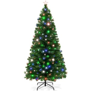 Pre-Lit Fiber Optic Pine Christmas Tree w/ Multicolor & LED Lights -6ft