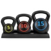 3-Piece Kettlebell Exercise Fitness Weights Set w/ Base Rack. Appears New