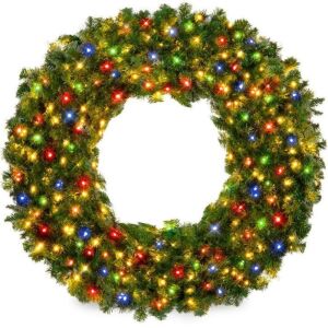 30" Pre-Lit Artificial Fir Christmas Wreath w/ Multicolor LED Lights, PVC Tips