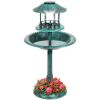 Solar Lighted Outdoor Pedestal Bird Bath w/ Planter, Decorative Bird Cage