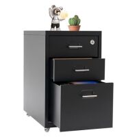 3 Tier Black Movable Vertical File Cabinet