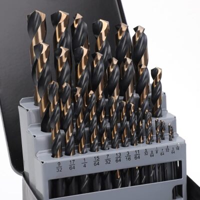 Yougfin 29pc HSS Black & Gold Oxide Finish Twist Drill Bit Set for Wood