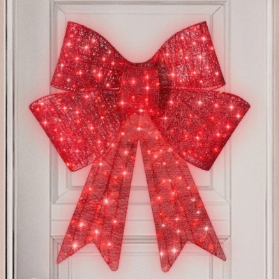 Pre-Lit Large Christmas Bow Decoration, Holiday Decor w/ 8 Functions -36in