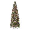 12' Pre-Lit Partially Flocked Pencil Christmas Tree w/ 2-in-1 Multicolor Lights