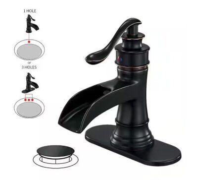 BWE Waterfall Single Hole Single-Handle Low-Arc Bathroom Faucet With Pop-up Drain Assembly in Oil Rubbed Bronze