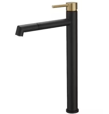 BWE Single Hole Single Handle Bathroom Vessel Sink Faucet With Supply Hose in Matte Black Gold
