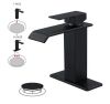 BWE Waterfall Single Hole Single-Handle Low-Arc Bathroom Faucet With Pop-up Drain Assembly in Matte Black