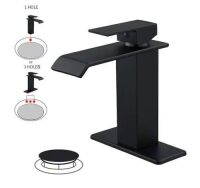 BWE&nbsp;Waterfall Single Hole Single-Handle Low-Arc Bathroom Faucet With Pop-up Drain Assembly in Matte Black