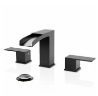 Phiestina&nbsp;2 Handles Waterfall Bathroom Faucet for 3 Holes Sink with Pop Up Drain Assembly and Water Supply Lines in Matte Black