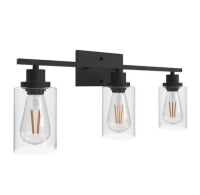 3-Light Matte Black Vanity-Light with Clear Glass Shade