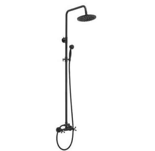BWE&nbsp;Double Handle 2-Spray Shower Faucet 1.8 GPM 8 in. Round Rain Shower Head with High Pressure in. Matte Black